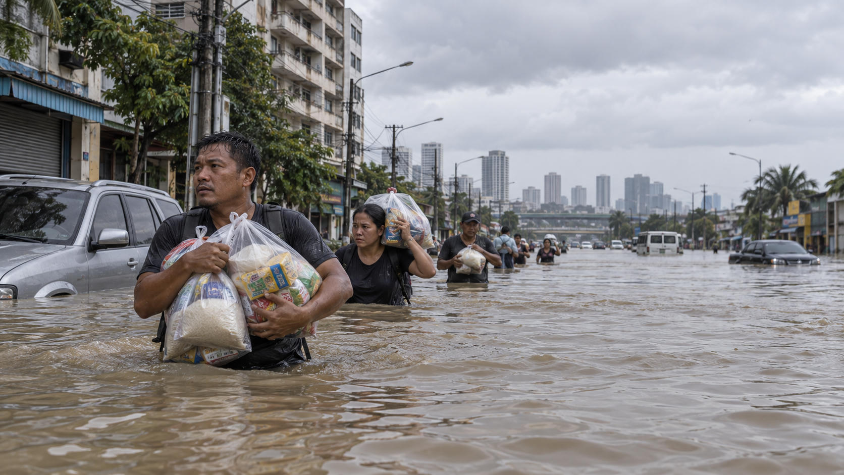 Banjir Kepung Ibu Kota, Warga Terjang Air Demi Makanan