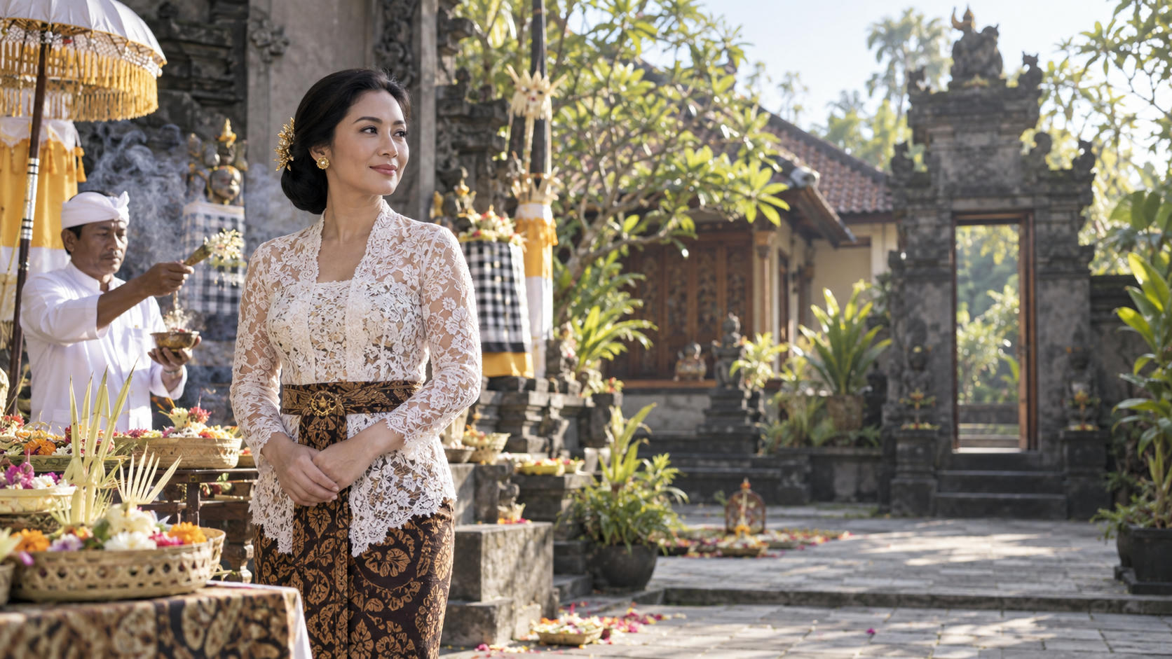 Luna Maya Berkebaya di Melaspas Rumah Baru Bali