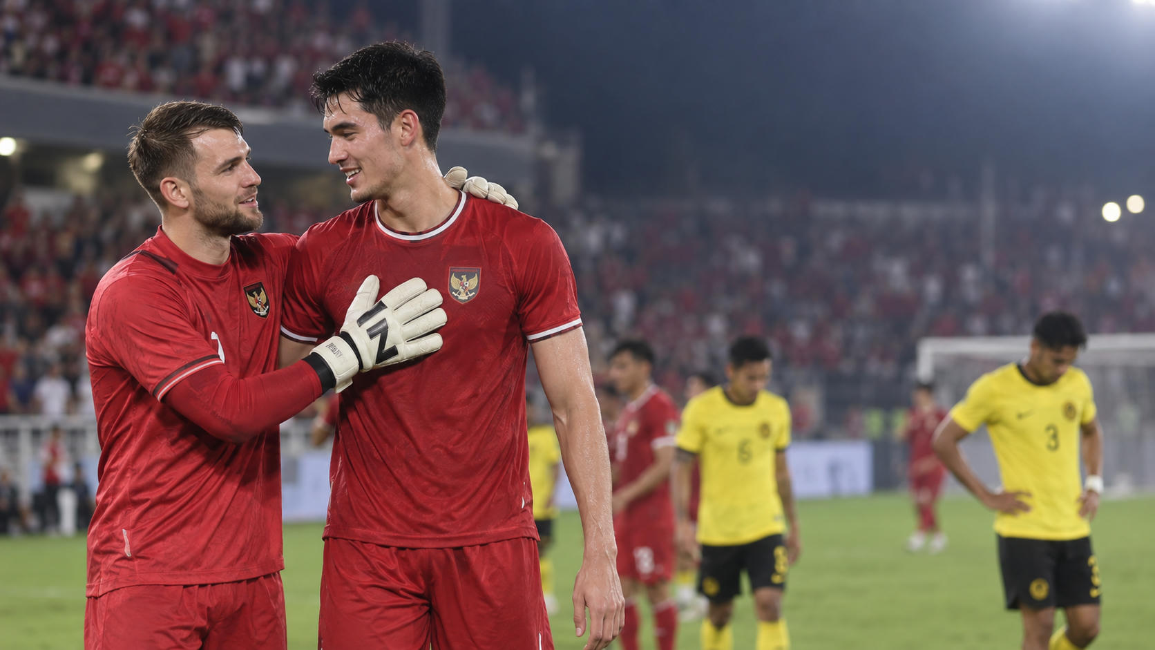 Maarten Paes Puji Elkan Baggott usai Indonesia vs Malaysia