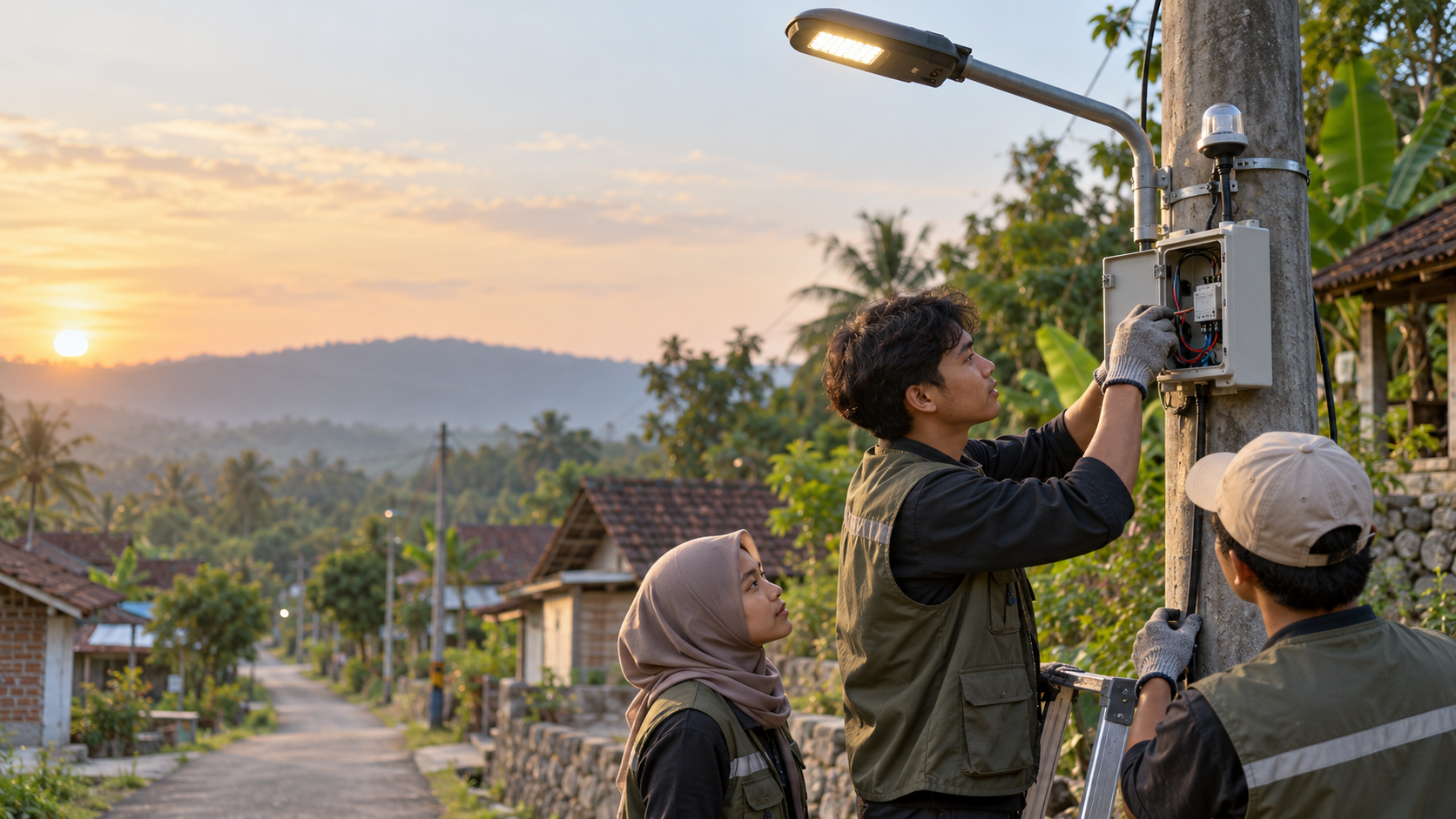 Mahasiswa KKN UMG Otomatisasi Lampu Jalan Desa Dooro