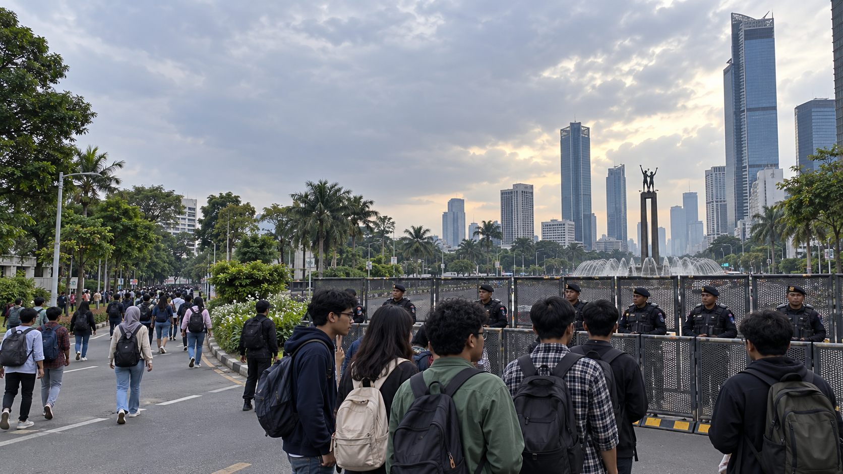 Mahasiswa UI Tertahan Barikade Menuju Bundaran HI