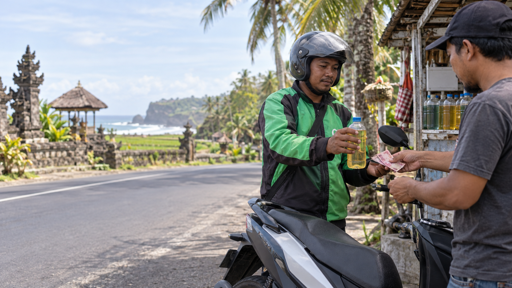 Pria Beratribut Ojol Diduga Jual BBM Rp200 Ribu di Bali